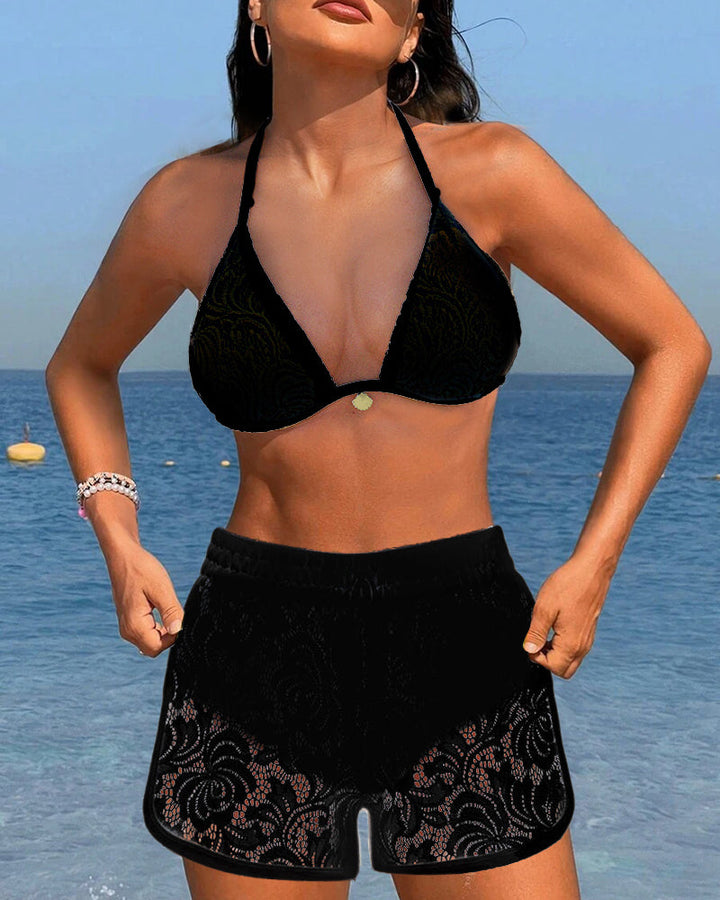 Elegantni Jednobojni Čipkasti Bikini Set