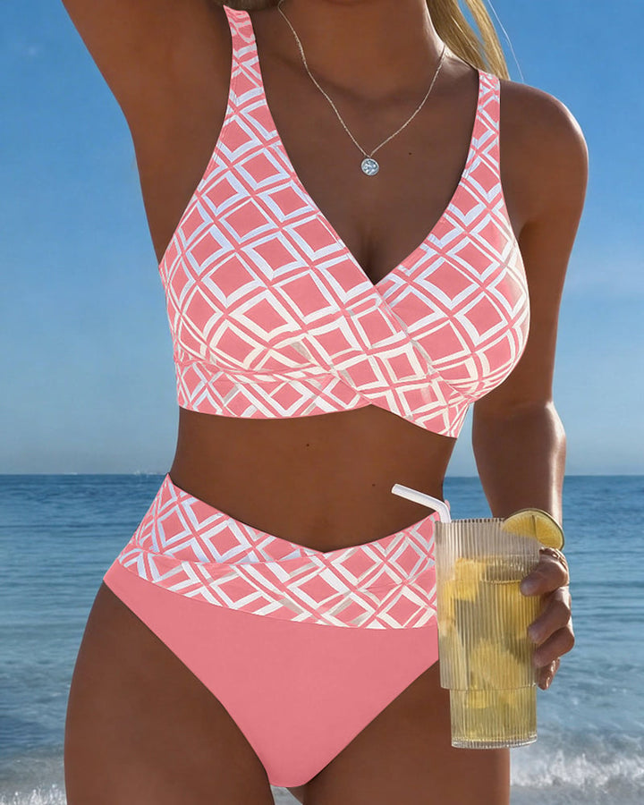 Dvodijelni bikini s dizajnom grudnjaka i dijamantnim uzorkom