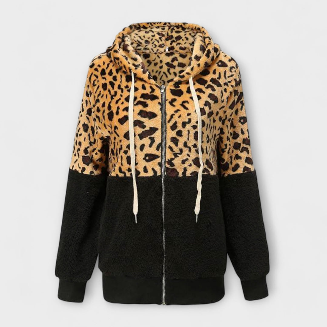 Lea - Flis dukserica s kapuljačom u leopard uzorku