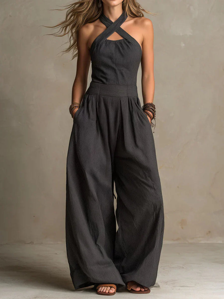 Bianca | Elegante Jumpsuit aus Leinen und Baumwolle mit Kreuz-Ausschnitt