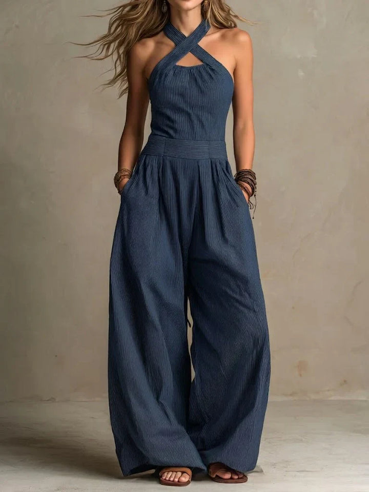 Bianca | Elegante Jumpsuit aus Leinen und Baumwolle mit Kreuz-Ausschnitt